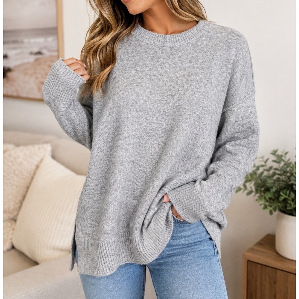 Aerie Oversized Crewneck Sweater Womens M Gray Cozy Soft Knit NWT